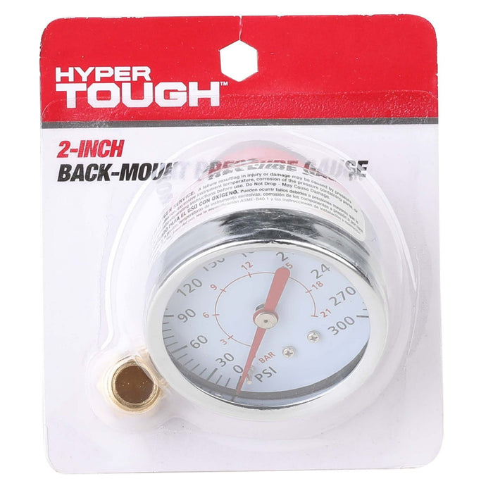 Hyper Tough 2-inch Brass & Steel Back-Mount Pressure Gauge, Manufacturer Part Number: 24-803HT