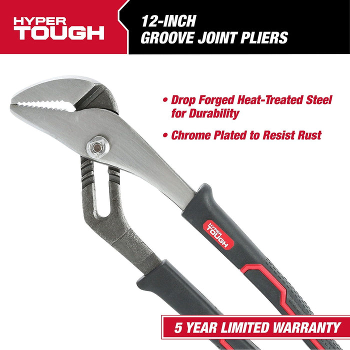 Hyper Tough 12-inch Groove Joint Pliers with Ergonomic Comfort Grips, 5736V