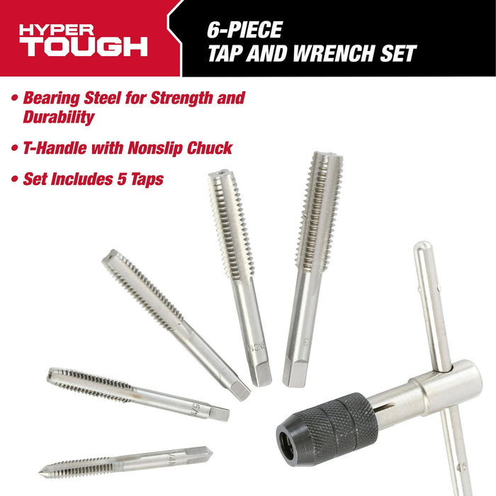 Hyper Tough Adjustable Tap Wrench Set, 6-Piece, Tungsten Steel