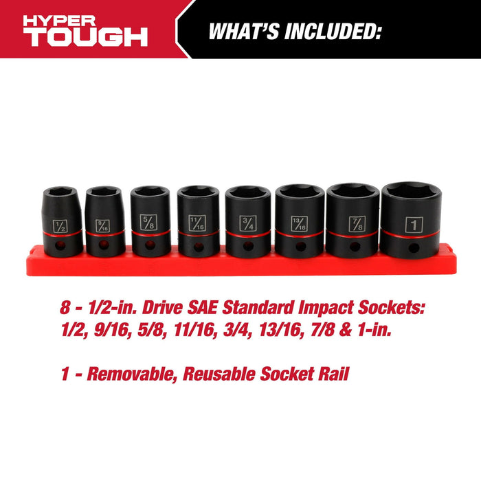 Hyper Tough 9-Piece 1/2-Inch Standard Drive Impact Socket Set SAE, 43004