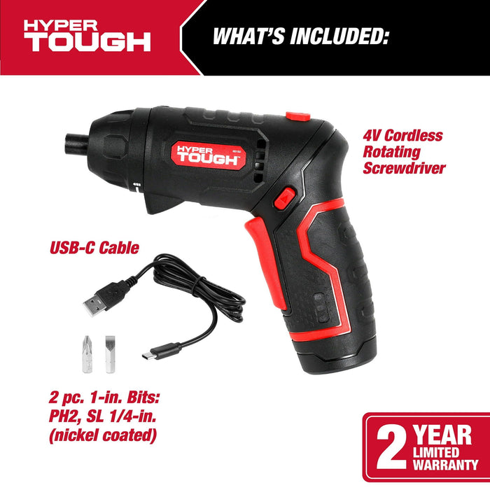 Hyper Tough 4-Volt Max Lithium-Ion Cordless Rotating Screwdriver with Charger, 80150