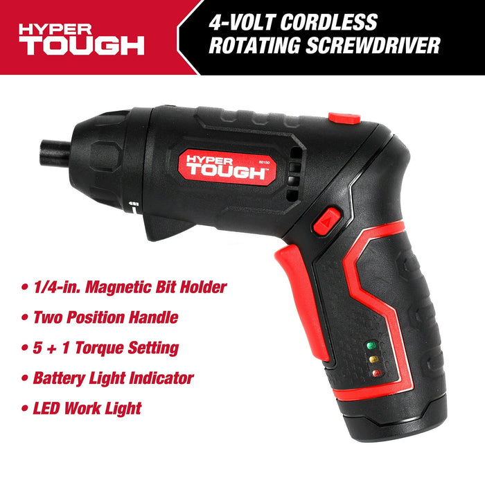 Hyper Tough 4-Volt Max Lithium-Ion Cordless Rotating Screwdriver with Charger, 80150