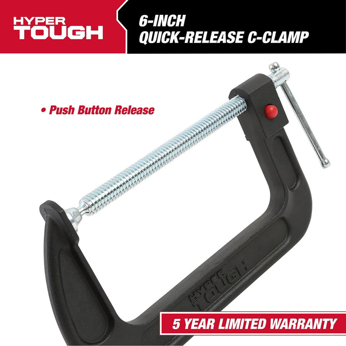 Hyper Tough 6-Inch C-Clamp with Quick Release Button, 4821V