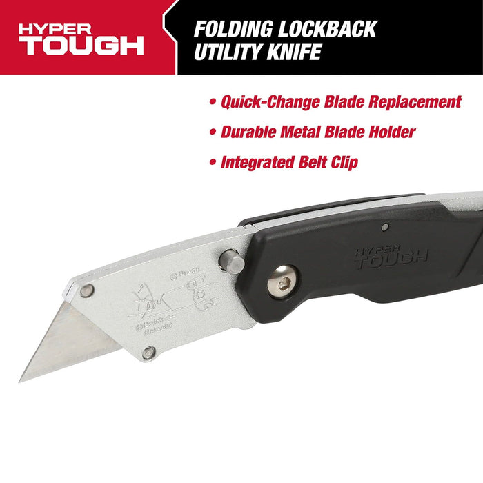 Hyper Tough Folding Lock-Back Utility Knife, 7 in