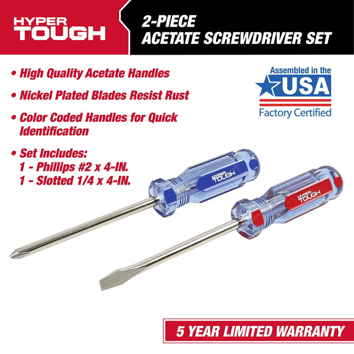 Hyper Tough 2-Piece Acetate Handle Screwdriver Set