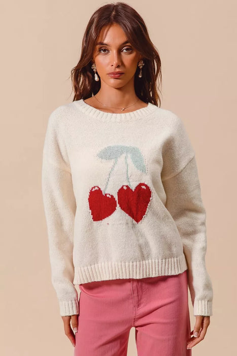 SO ME Heart Cherry Knitted Valentine Sweater Top