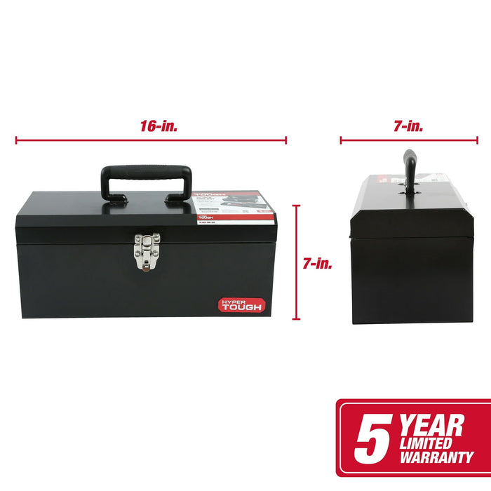 Hyper Tough 16-inch Black Metal Tool Box with Removable Tool Tray