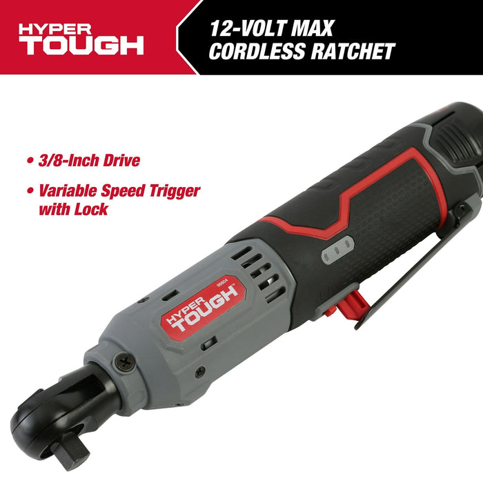 Hyper Tough 12V Max* Lithium-Ion Cordless 3/8-inch Ratchet with 1.5Ah Battery and Charger, 98804, New