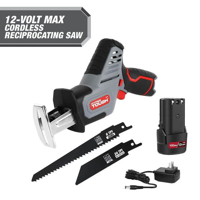 Hyper Tough 12-Volt Cordless Reciprocating Saw Plus 4 Ah Battery