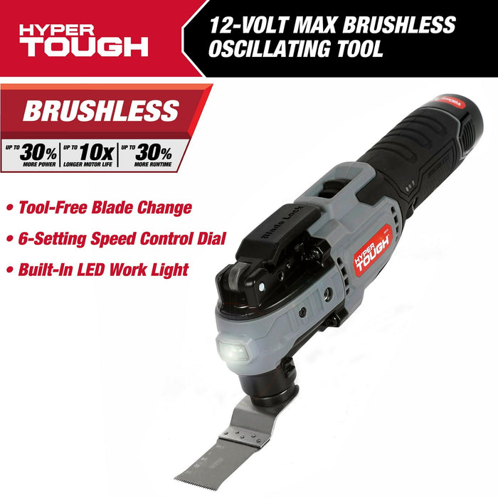 Hyper Tough 12V Max Lithium-Ion Brushless Oscillating Multi-Tool with 1.5Ah Battery and Charger, 80015