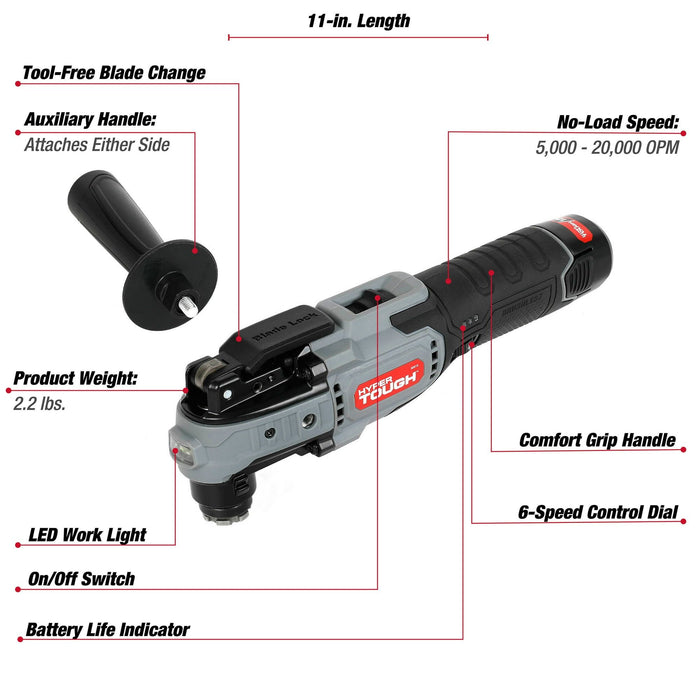 Hyper Tough 12V Max Lithium-Ion Brushless Oscillating Multi-Tool with 1.5Ah Battery and Charger, 80015