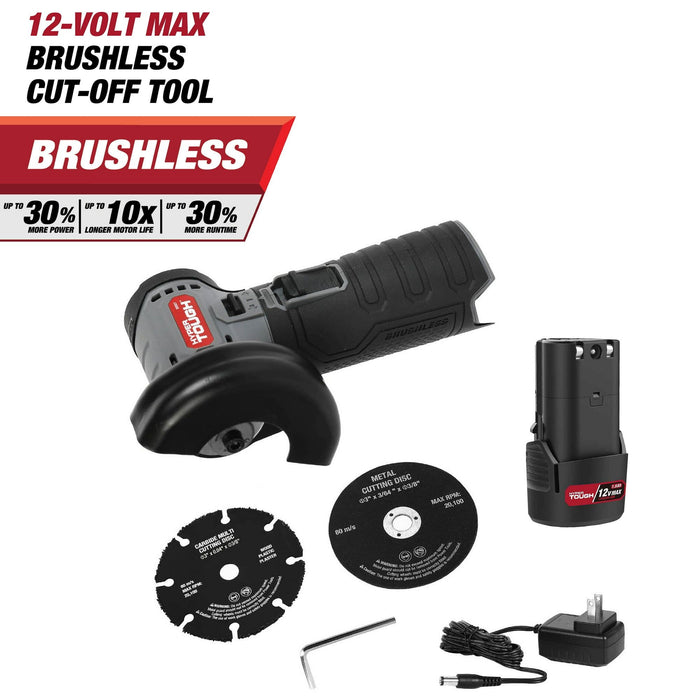 Hyper Tough 12V Max* Brushless Palm Edge Router with 1.5Ah Battery and Charger and Hyper Tough 12Volt 3-inch Disc Brushless Cut-off Tool, 1.5 AH Battery Bundle