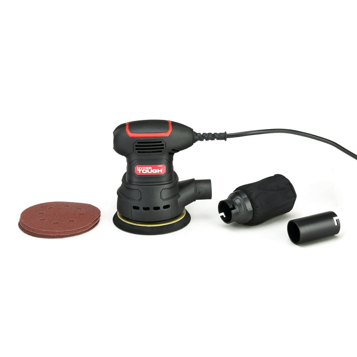 Hyper Tough 2.5 Amp Corded 5 inch Orbital Sander with Dust Bag, Vacuum Hose Adapter & 3 Sanding Sheets, New Condition