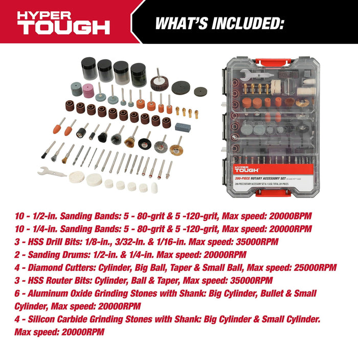 Hyper Tough 200-Piece Rotary Accessory Kit in Click Fit? Case, 42986CF, New