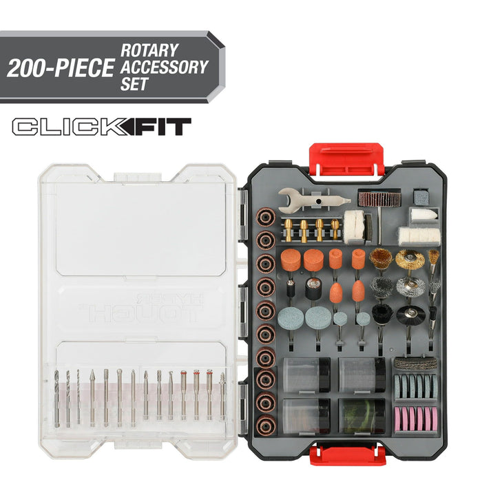 Hyper Tough 200-Piece Rotary Accessory Kit in Click Fit? Case, 42986CF, New