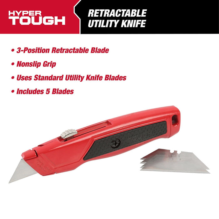 Hyper Tough Retractable Utility Knife With 5 Utility Blades