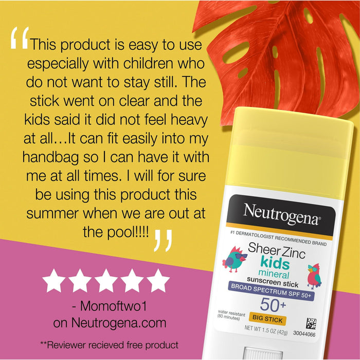 Neutrogena Sheer Zinc Kids Mineral Sunscreen Stick, SPF 50+, 1.5 oz