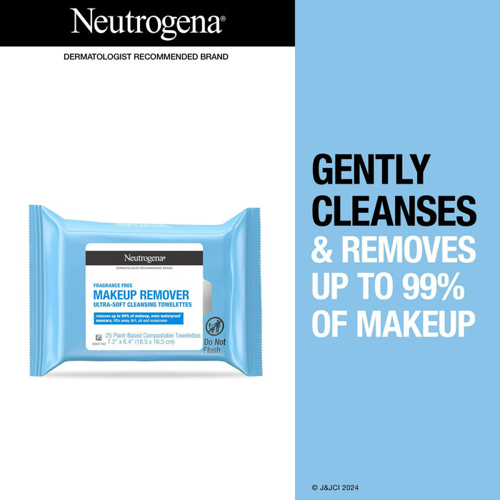 Neutrogena Makeup Remover Wipes & Face Cleansing Towelettes, Fragrance-Free, 25 Count