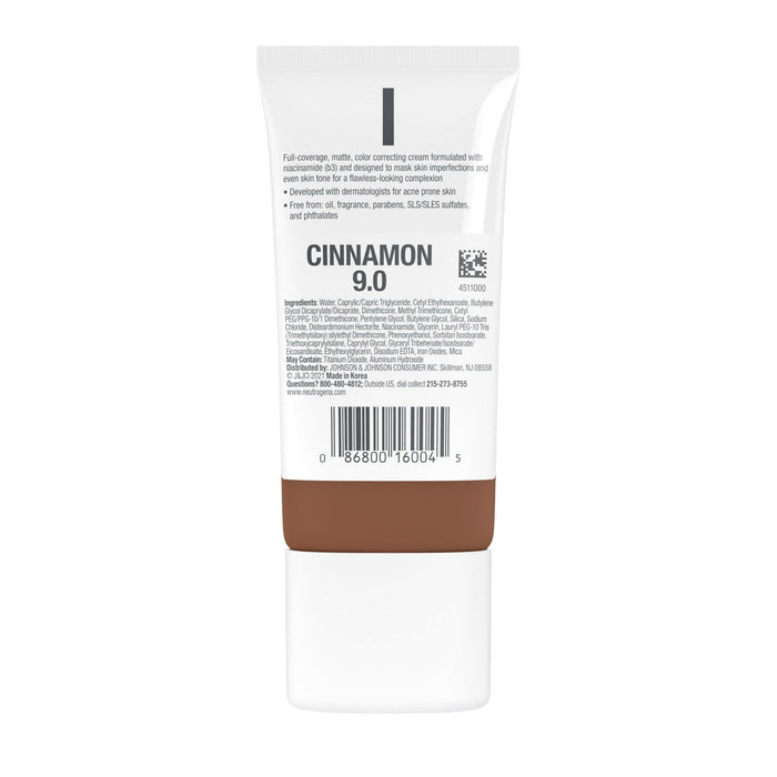 Neutrogena Clear Coverage Flawless Matte CC Cream, Cinnamon, 1 oz