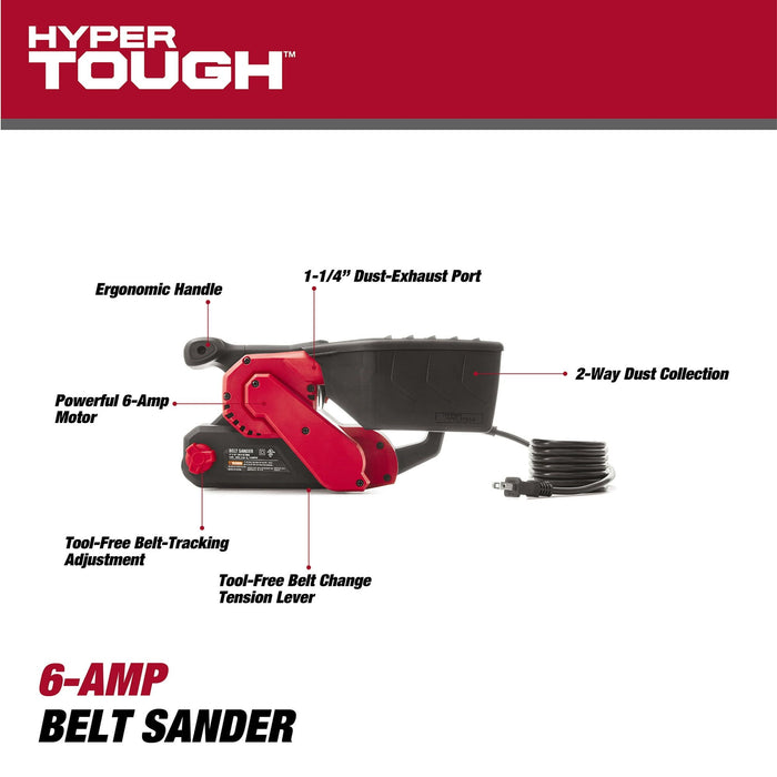 Hyper Tough 6-Amp Belt Sander, 3 x 18-inch, Corded, 2613