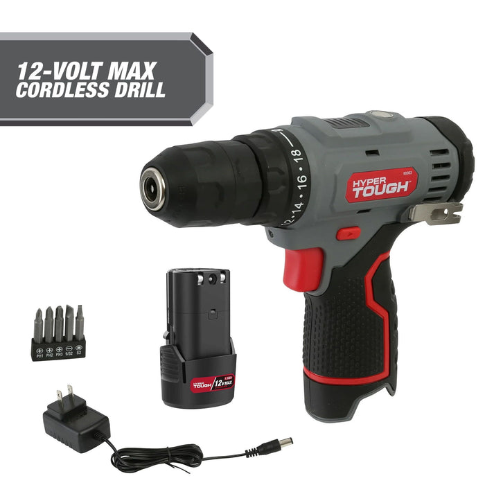 Hyper Tough 12-Volt Cordless Drill Plus 4 Ah Battery, 99303