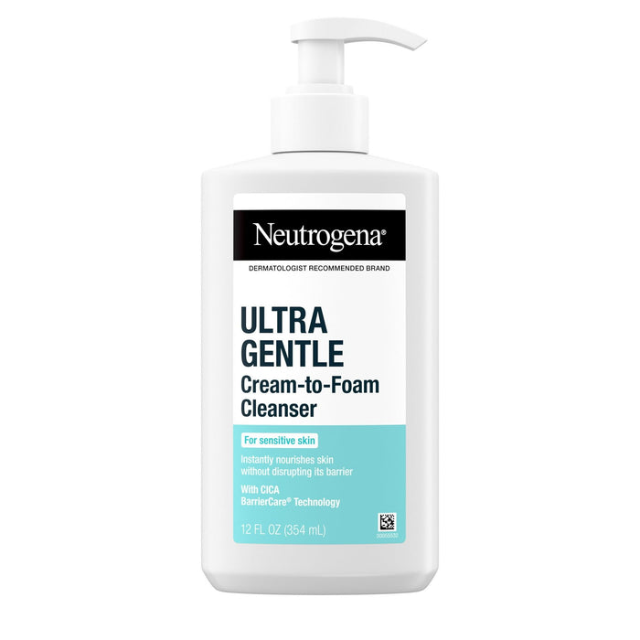 Neutrogena Ultra Gentle Cream-to-Foam Cleanser, Fragrance-Free, 12 oz