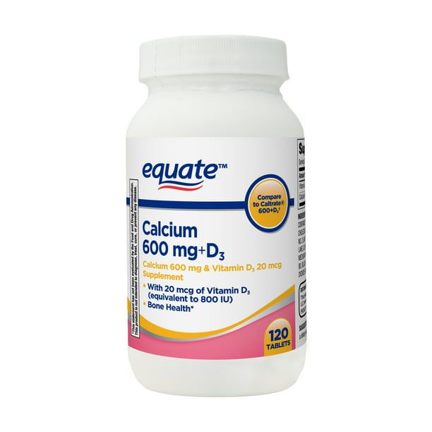 Equate Calcium + D3 Tablets Dietary Supplement; 600 mg; 120 Count