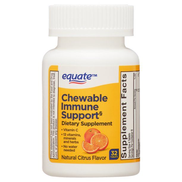 Equate Chewable Immune Support; Dietary Supplement; Citrus; 32 Count