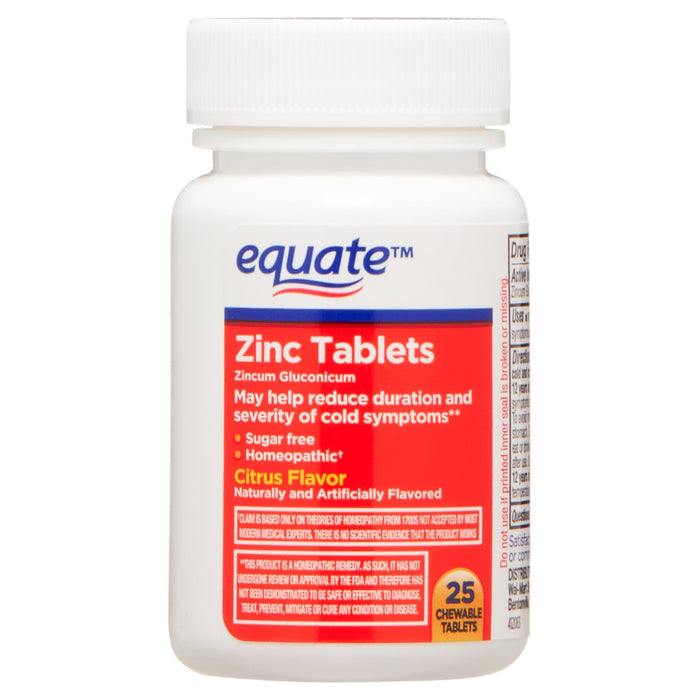 Equate Zinc Chewable Tablets; Citrus Flavor; 25 Count