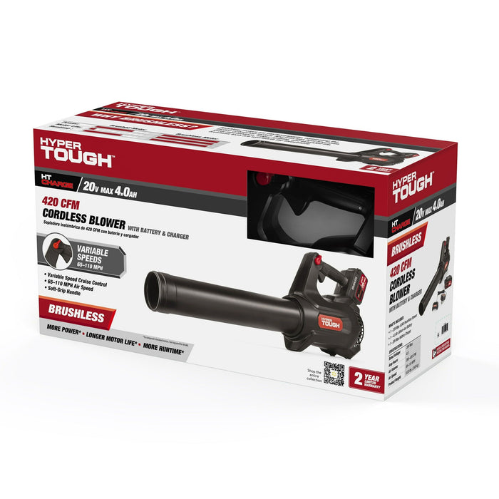 Hyper Tough 20V Max 110 mph 420 Cfm 4.0Ah Brushless Handheld Battery Blower, HT22-401-03-01