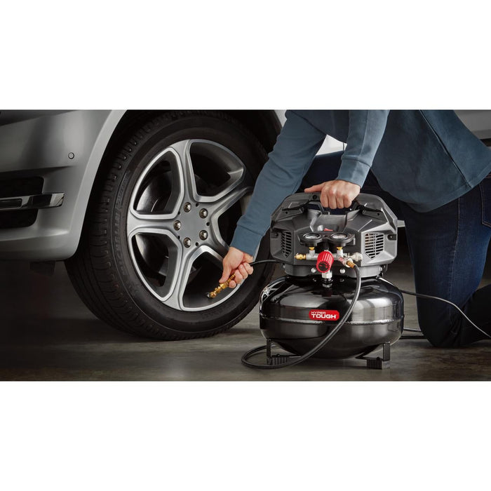 Hyper Tough 6 Gallon Oil Free Pancake Air Compressor, 150 PSI, Black