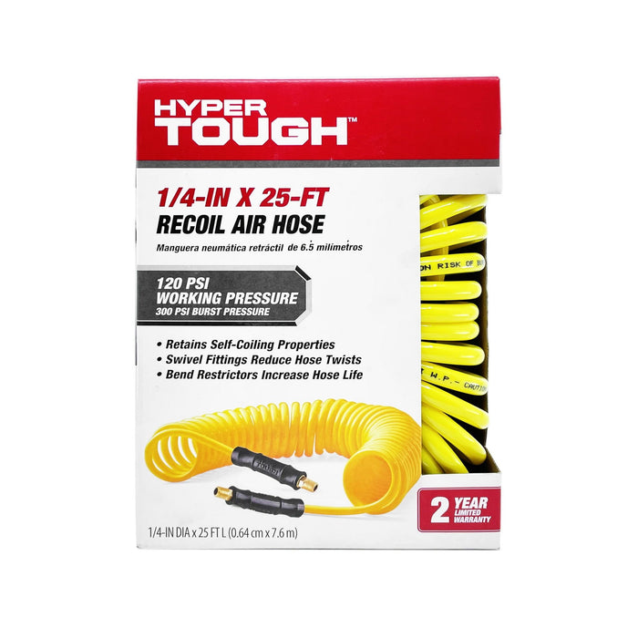 Hyper Tough 1/4" x 25' PU Recoil Air Hose with 1/4' MNPT- Most Light Weight, Flexible & Reliable Hose