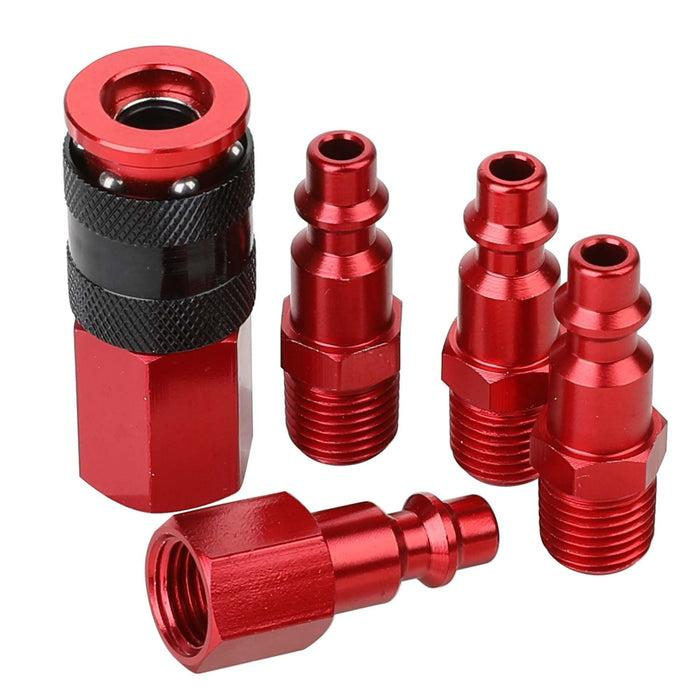 Hyper Tough Red Aluminum Universal Air Coupler & Plug Set 5 Piece, 13-205RHT, Weight: 0.15lbs