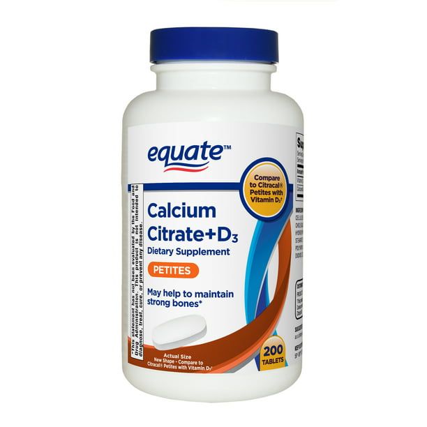 Equate Calcium Citrate + D3 Petites Tablets Dietary Supplement; 200 Count