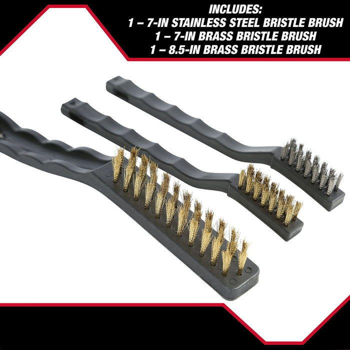 Hyper Tough 3-Piece Wire Brush Set for Utility Cleaning, Brass and Stainless Steel Brushes