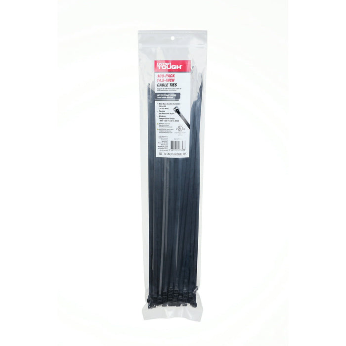 Hyper Tough 14.5 inch 75lb Cable Ties UV Resistant Black 100 Count