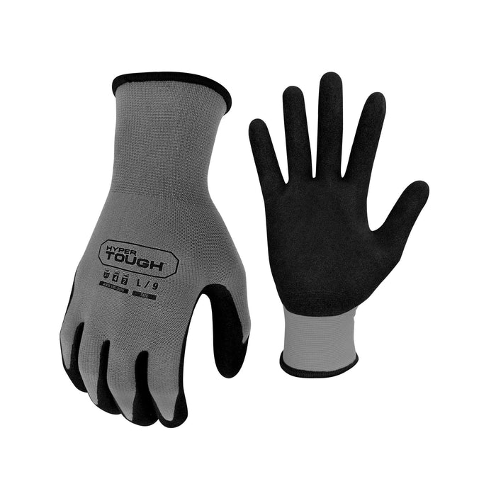 Hyper Tough Performance Grip Gloves, ANSI, Nitrile, Nylon, Spandex, Gray, Large