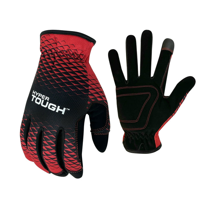 Hyper Tough All Purpose Performance Work Gloves, Synthetic Leather, Black and Red, Adult Unisex, Large, 1 Pair