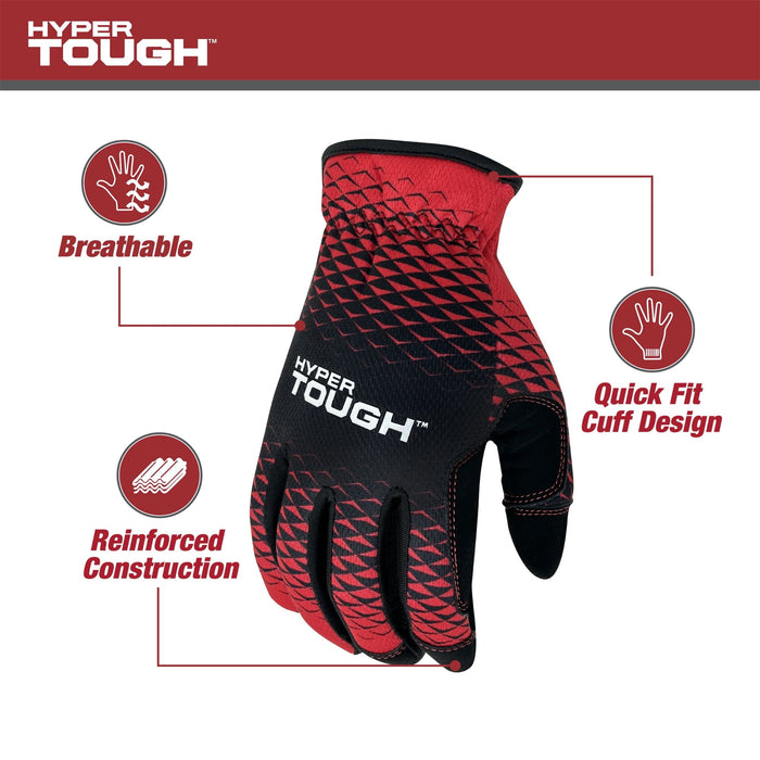 Hyper Tough All Purpose Performance Work Gloves, Synthetic Leather, Black and Red, Adult Unisex, Large, 1 Pair