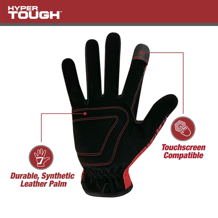 Hyper Tough All Purpose Performance Work Gloves, Synthetic Leather, Black and Red, Adult Unisex, Large, 1 Pair