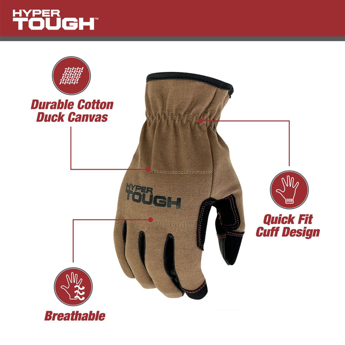 Hyper Tough Cotton Duck Canvas Utility, Unisex Work Gloves, Brown, Medium, HT88981-23