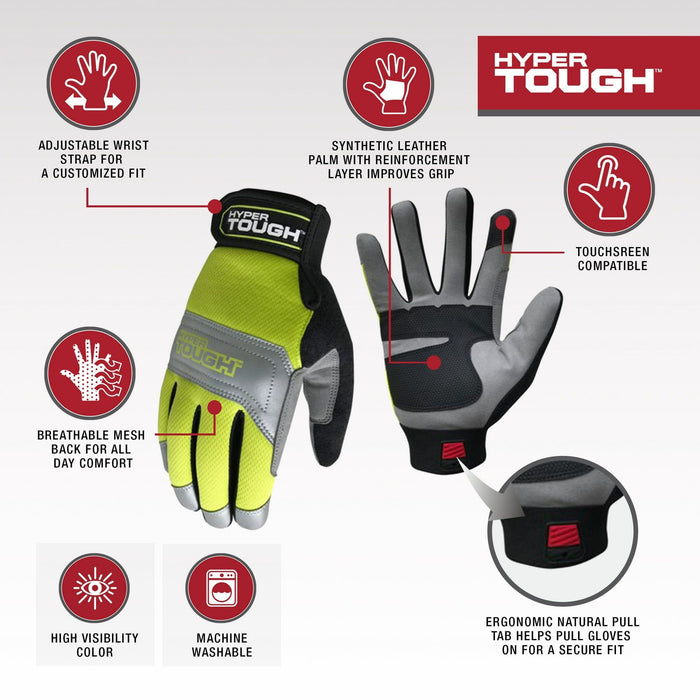 Hyper Tough Safety Pro Work Glove, Synthetic Leather, Touchscreen, Size Large, HT88852-23