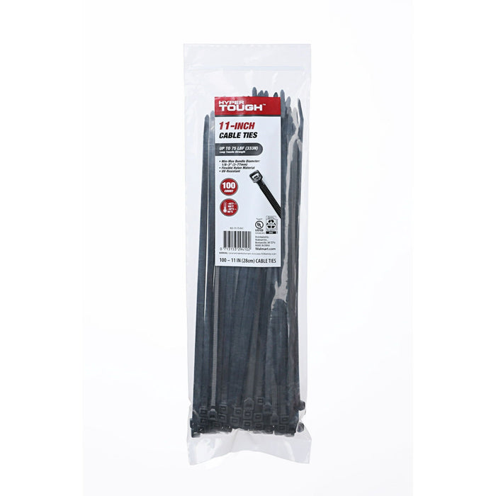 Hyper Tough 11 inch Cable Tie Uv Black 100Pcs