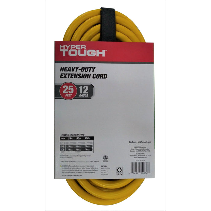 Hyper Tough 12AWGX3C 25ft Indoor and Outdoor Heavy Duty Yellow Vinyl Extension Cord