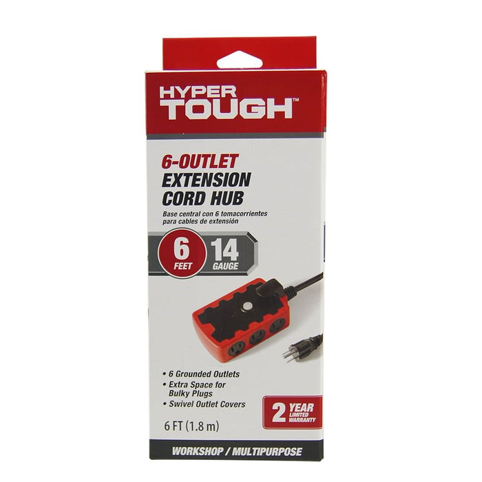 Hyper Tough Outdoor 6-Outlet 6ft Extension Cord Hub, Red/Black