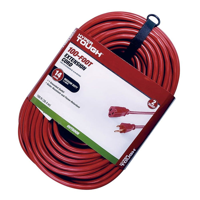 Hyper Tough 100FT 14AWG 3 Prong Red for Indoor and Outdoor Use Extension Cord, 13 amps