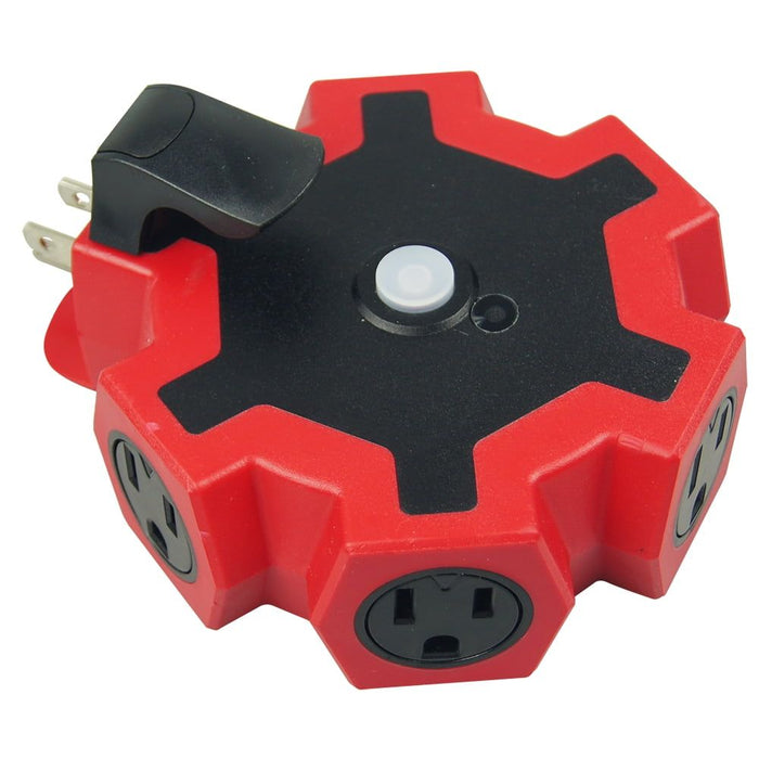 Hyper Tough 5-Outlet Outdoor Extension Cord Power Adapter with Safety Cover, 15 Amps, Red/Black