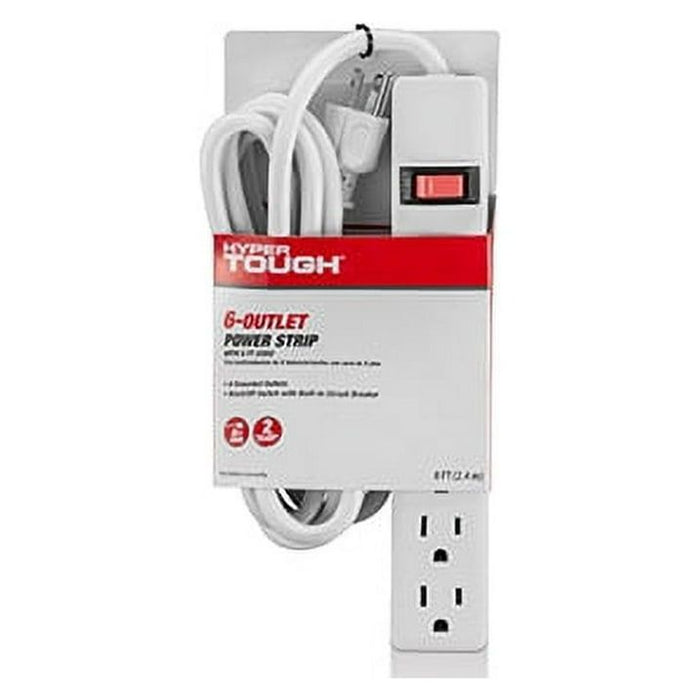 Hyper Tough Indoor 6-Outlet Power Strip with 8ft Cord, 15A ,White