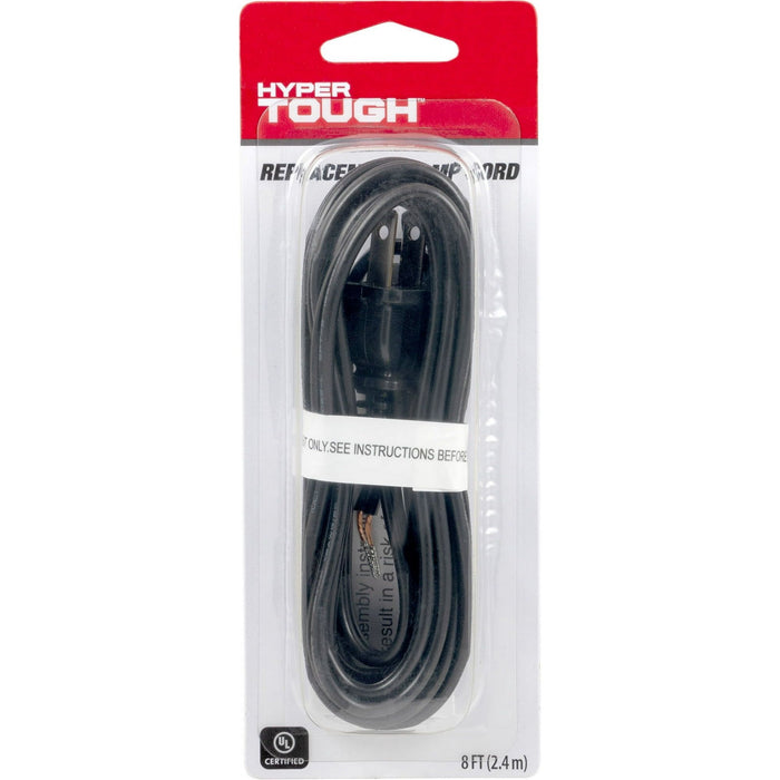 Hyper Tough 8ft Replacement Lamp Cord, 10A, Molded Plug, Black, 52210