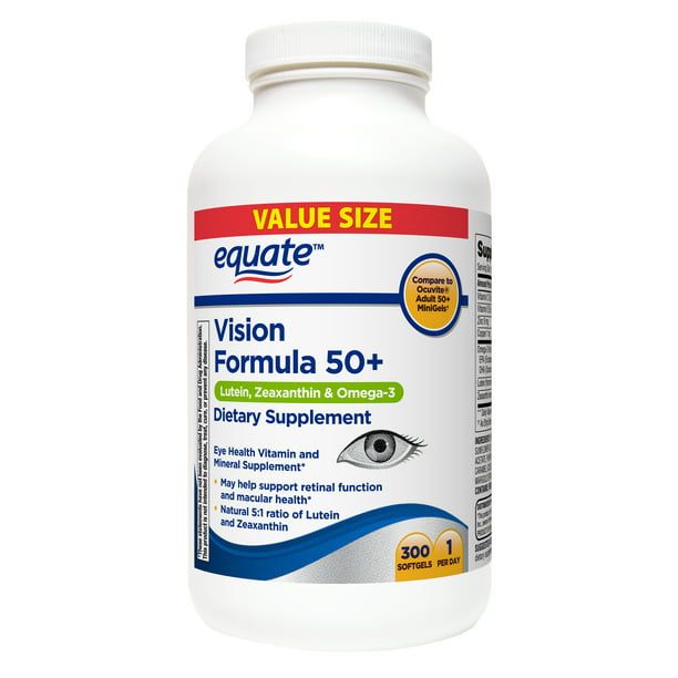 Equate Vision Formula 50+ Softgels Dietary Supplement Value Size; 300 Count